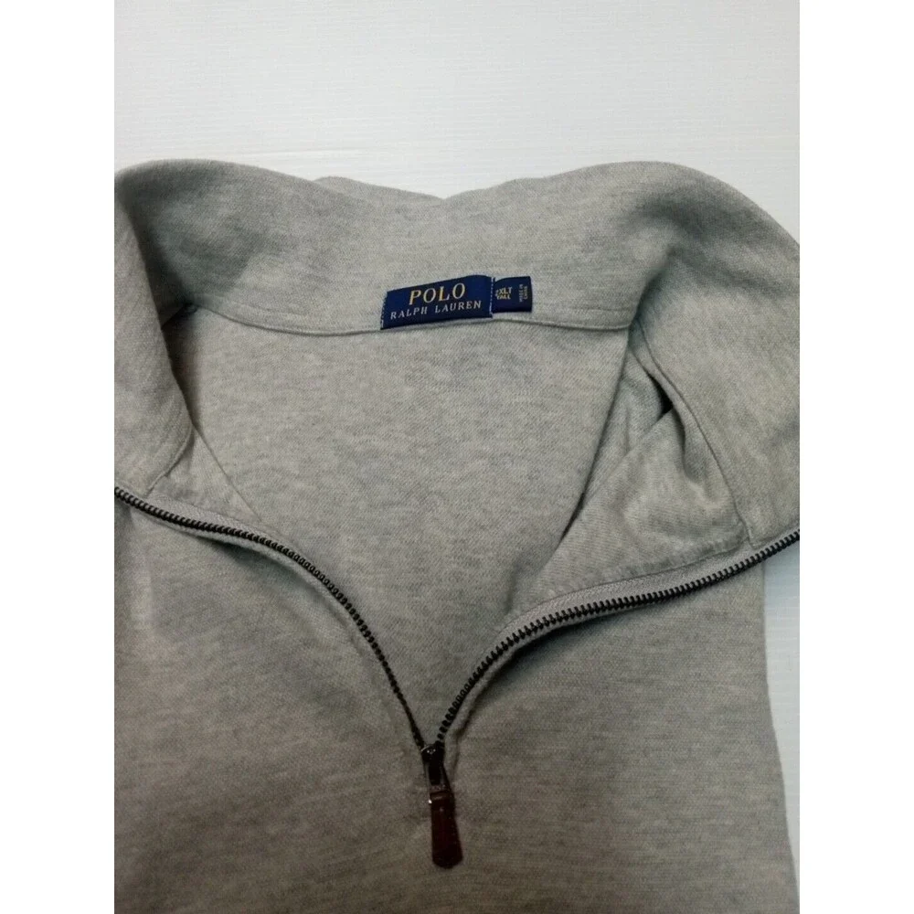 RALPH LAUREN POLO Men's (Size 2XLT) Gray 1/4 Zip Long Sleeve Polo Shirt Cotton